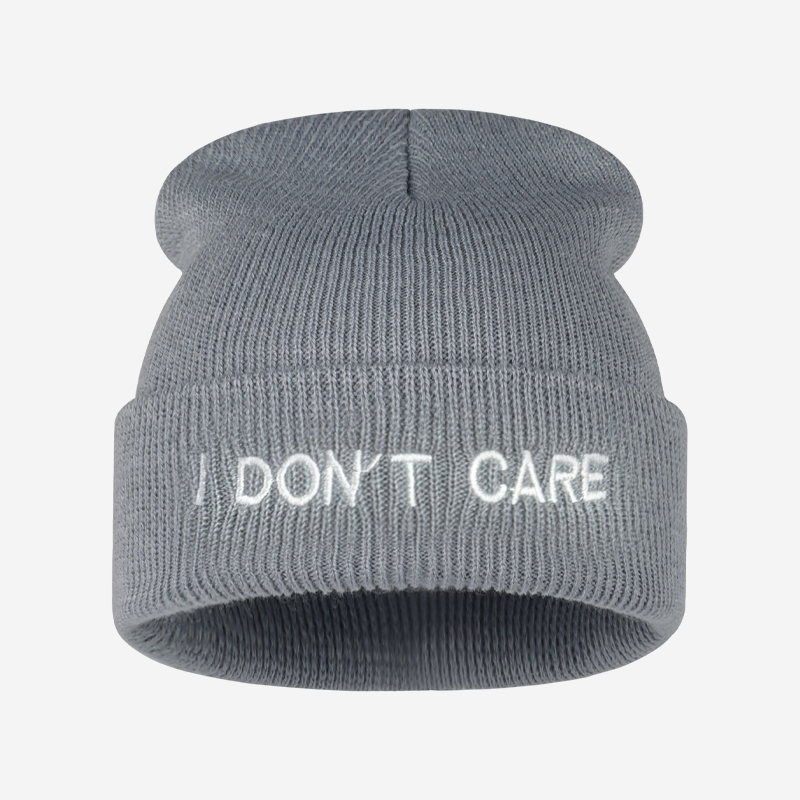 I DON'T CARE Text Knit Cuffed  - Beanie Cuffed Knit 评论和价格