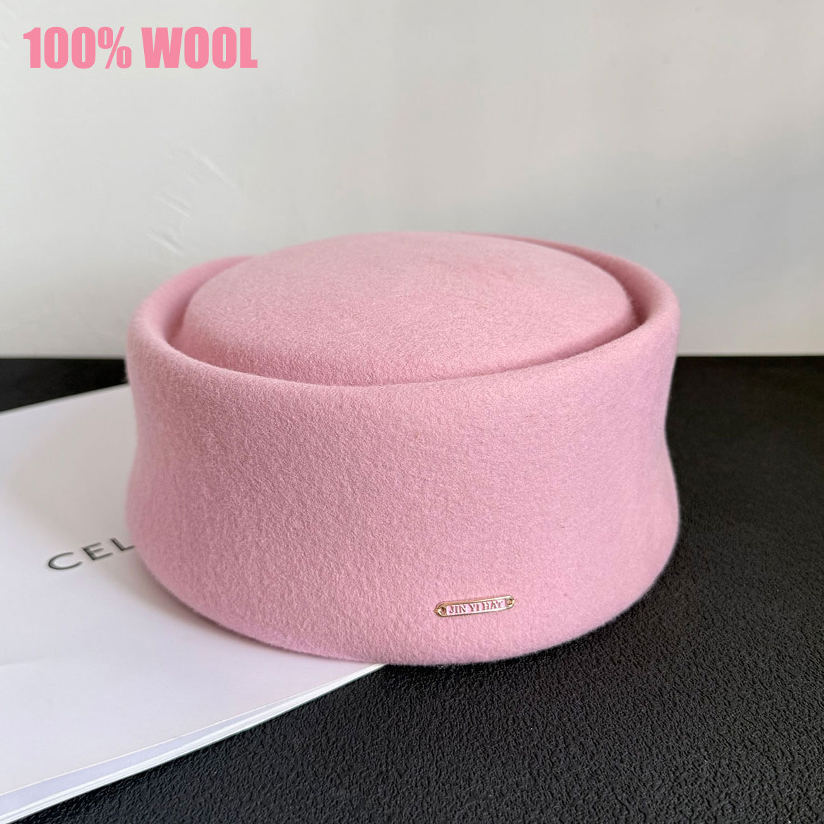 Fall Winter New 100% Pink Blac - Beret French Wool 评论和价格